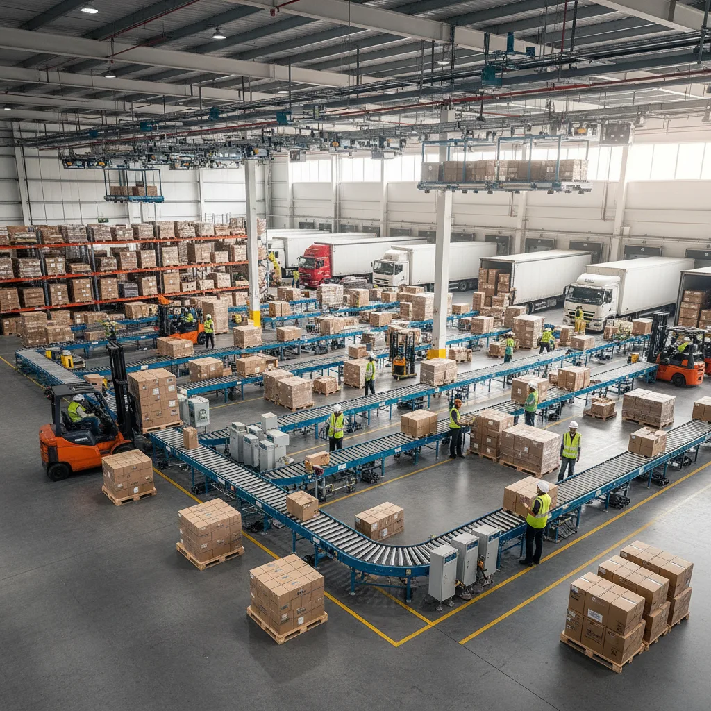 Busy logistics hub activity