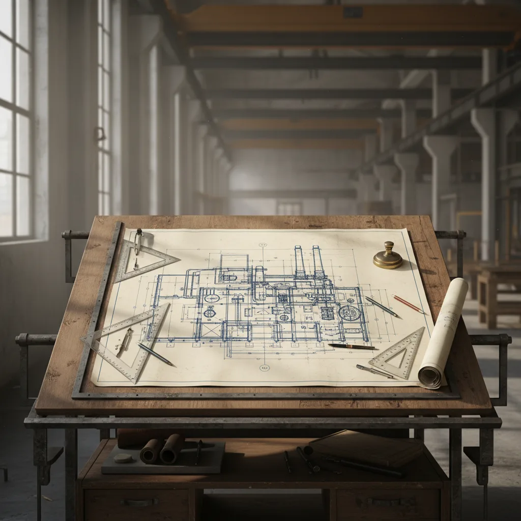 Project manager drafting a build plan with diagrams